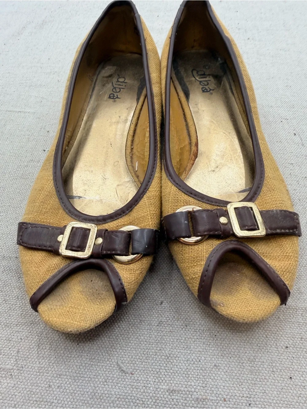 Diba  Brown Peep-Toe Buckle Flats